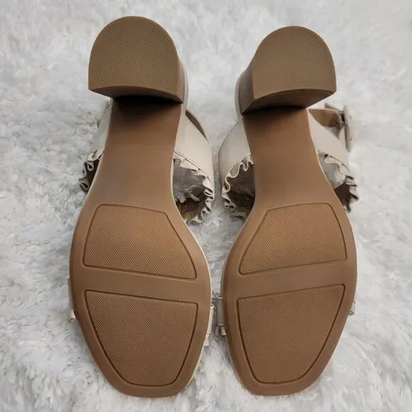 LC Lauren Conrad Etta Slingback Sandals Womens Size 8 Cream Two Band Ruffle Trim - Picture 10 of 10